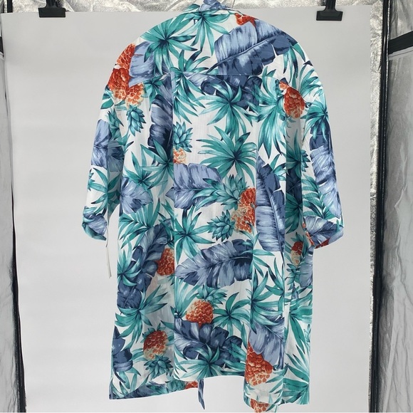 Van Heusen Hawaiian style Blue and Green Casual Button Down Shirt XXL - Picture 2 of 5